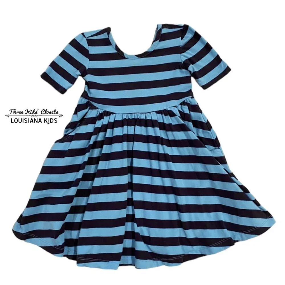 Hanna Andersson Sz 90 (3) Blue & Navy Striped Twirl Dress